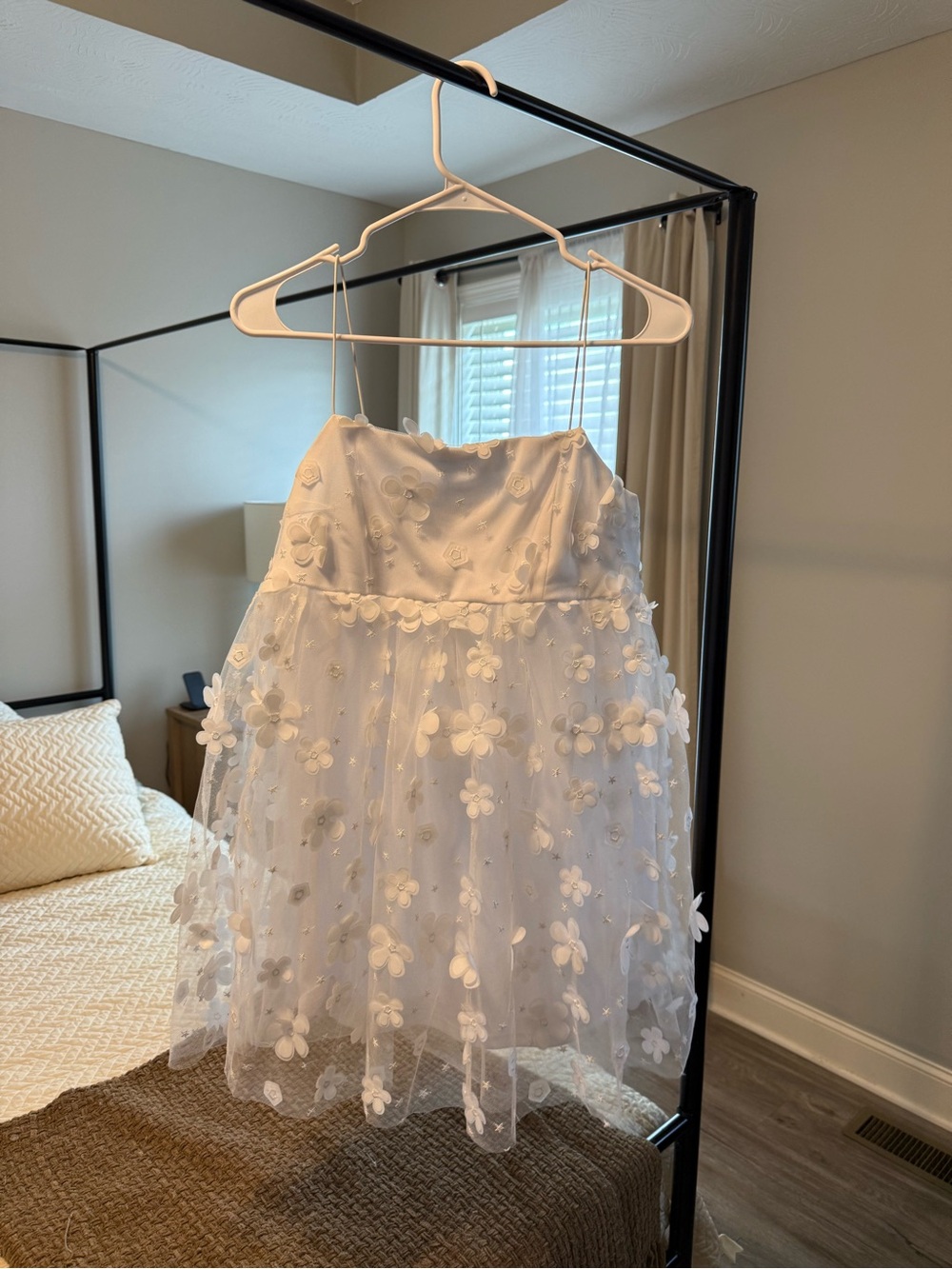 Altar'd State White Floral Appliqué Mini Dress